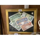 A FRAMED COLLAGE OF FIVE ENGLISH BANK NOTES