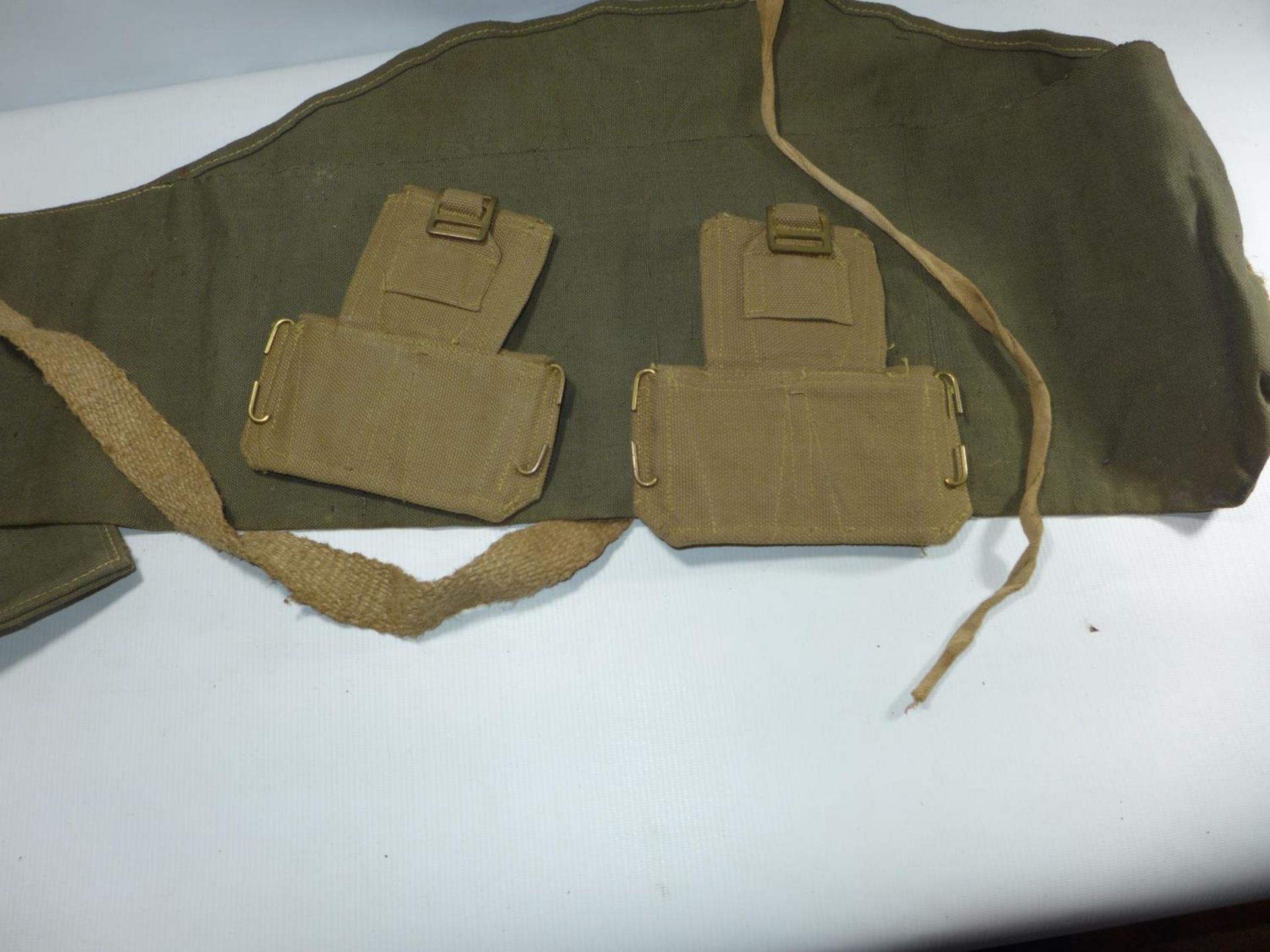 A YUGOLSAVIAN GREEN CANVAS GUN SLIP AND 2 X WEBBING 3 POUCH AMMO POUCHES - Image 2 of 2