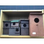 FIVE VARIOUS BIRD BOXES