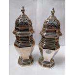 A PAIR OF 1934 CORONATION HARRODS LONDON HALLMARKED SILVER SUGAR/SALT SHAKERS