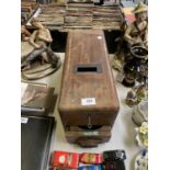 A VINTAGE OAK WOODEN CASH REGISTER