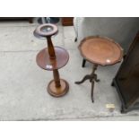 AN OAK SMOKER'S STAND AND A MAHOGANY WINE TABLE