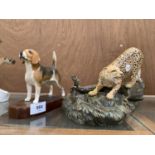 A BESWICK BEAGLE TOGETHER WITH A CHEETAH FIGURE A/F