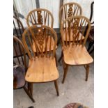 FOUR PINE WHEEL BACK DINING CHAIRS