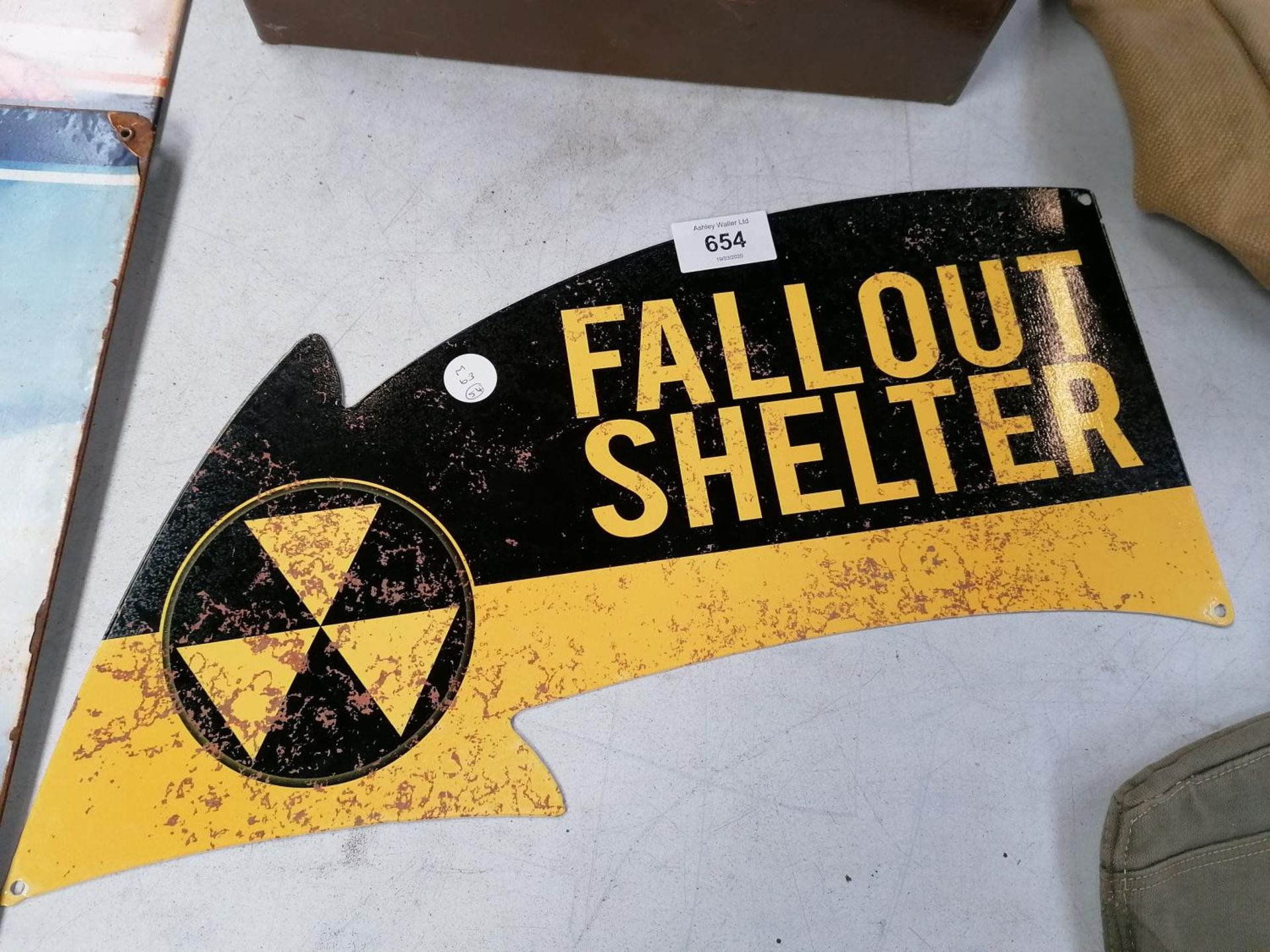 A FALLOUT SHELTER METAL SIGN