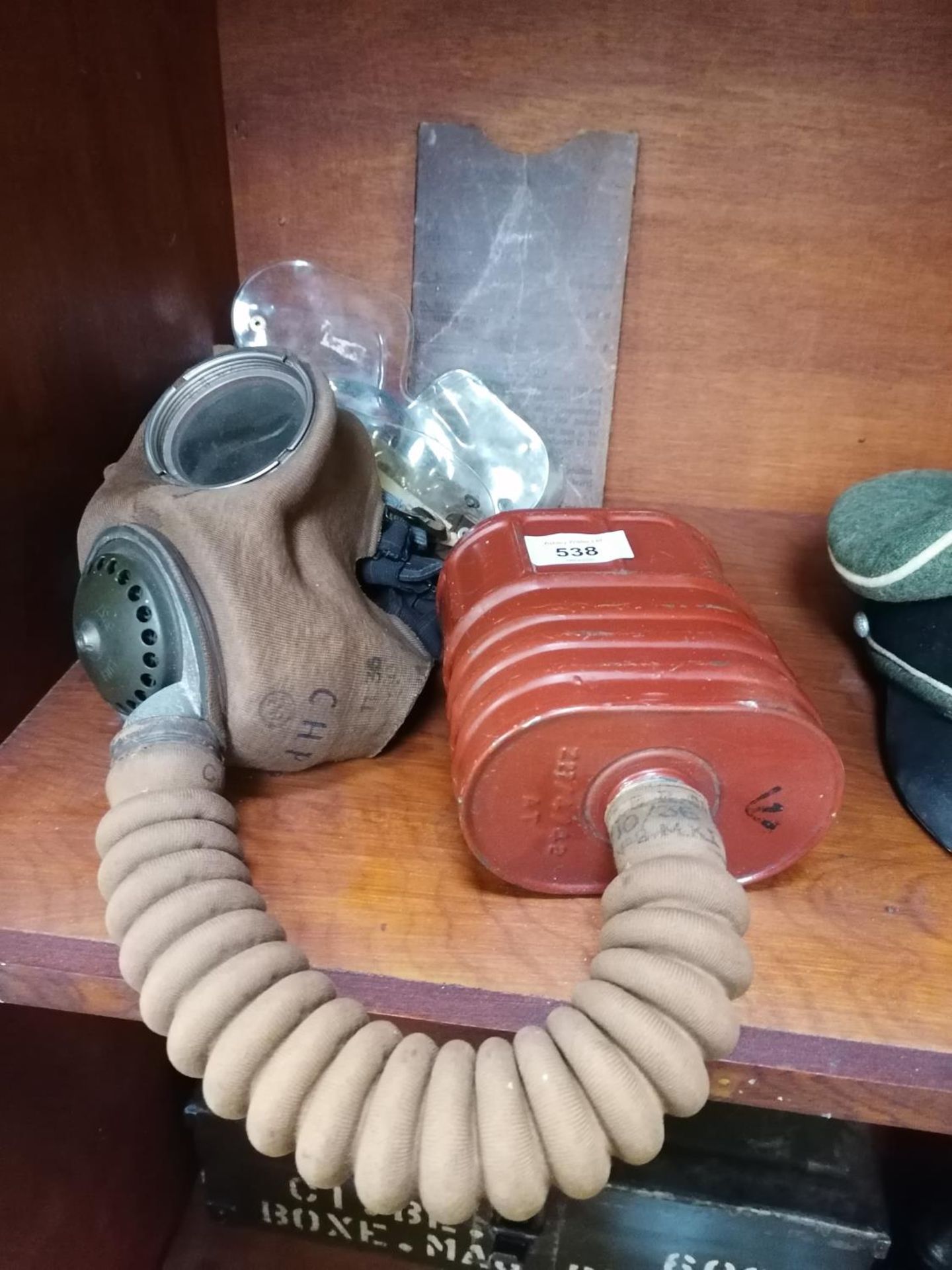 A WWII BRITISH GENERAL SERVICE GAS MASK MK IV WITH NO.4 MK III HARNESS AND BOX CANISTER DATED