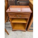 A SMALL YEW WOOD HALL CABINET WITH SINGLE DRAWER