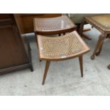 TWO STOOLS WITH RATTAN SEATS - ONE OAK, ONE MAHOGANY