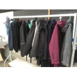 FOURTEEN ITEMS OF CLOTHING TO INCLUDE LADIES COATS AND JACKETS AND BOYS JACKETS, HOODY ETC