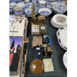 A COLLECTION OF VARIOUS ITEMS TO INCLUDE CARRIAGE CLOCKS, MONEY BOX, DOOR HANDLES ETC