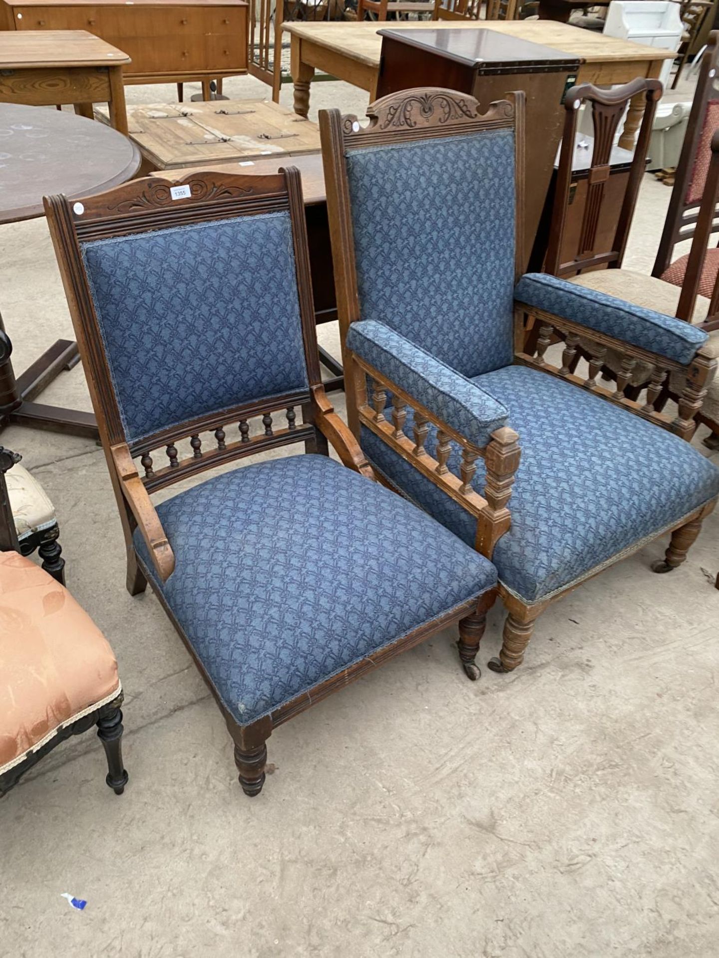 TWO OAK PARLOUR ARMCHAIRS