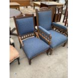 TWO OAK PARLOUR ARMCHAIRS