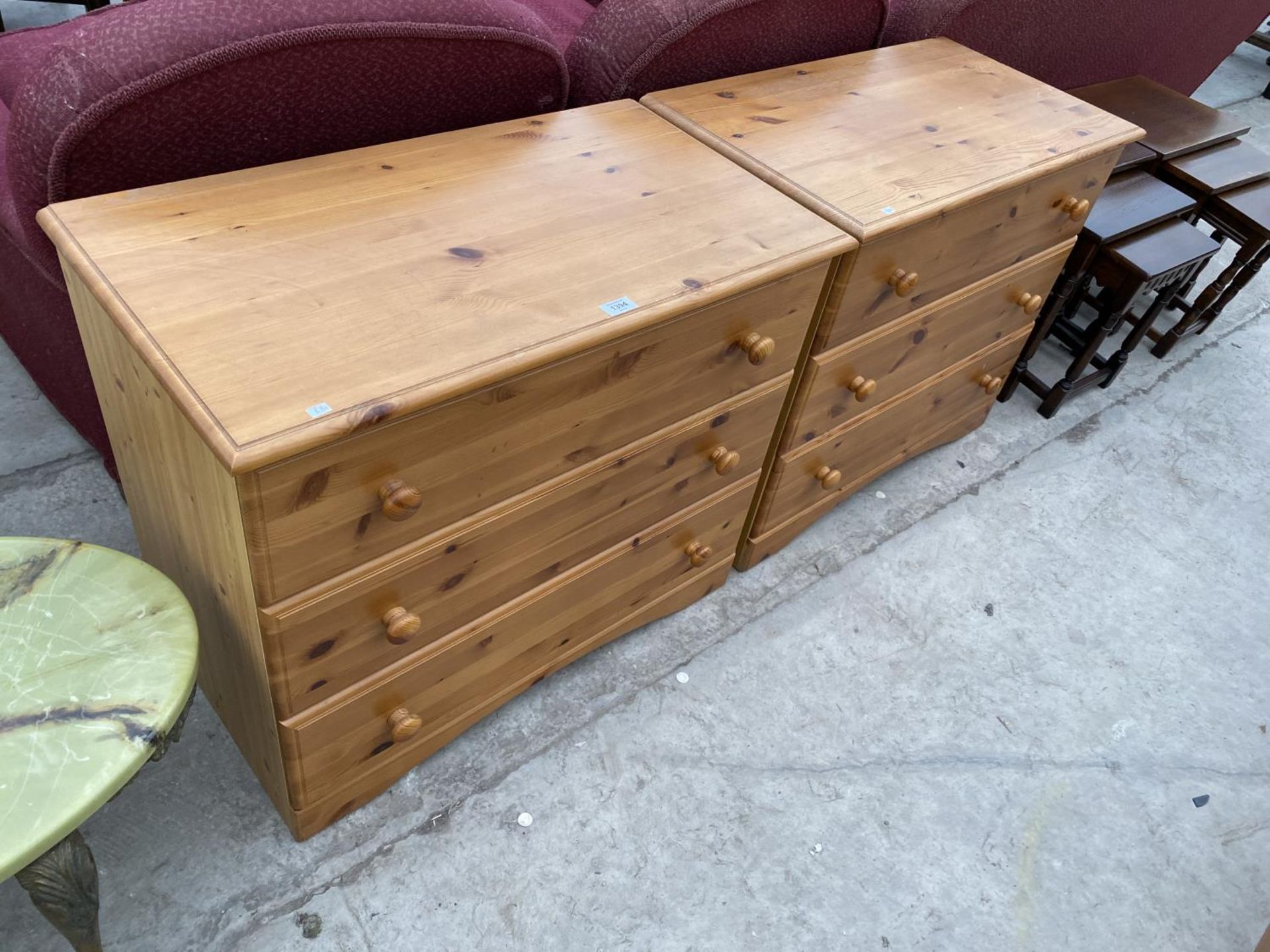 TWO PINE CHESTS OF THREE DRAWERS