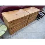 TWO PINE CHESTS OF THREE DRAWERS
