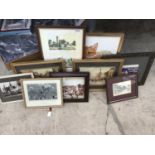 NINE VARIOUS FRAMED PICTURES TO INCLUDE LOCAL SCENES AND A MACCLESFIELD SILK 108 STEPS