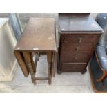 AN OAK DROP LEAF DINING TABLE AND A PINE BEDSIDE CHEST OF FOUR DRAWERS