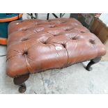 A BROWN CHESTERFIELD LEATHER BUTTON FOOT STOOL