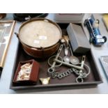 A MIXED COLLECTABLES LOT, VINTAGE DRUM ETC