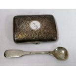 TWO HALLMARKED SILVER ITEMS - CIGARETTE CASE AND MUSTARD SPOON