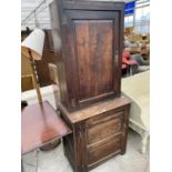 A GEORGIAN OAK LARDER CUPBOARD WITH ONE LOWER AND ONE UPPER DOOR