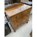 A MAHOGANY CHEST OF THREE DRAWERS