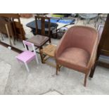 A KITCHEN STOOL, A LLOYD LOOM CHAIRS AND TWO FURTHER CHAIRS