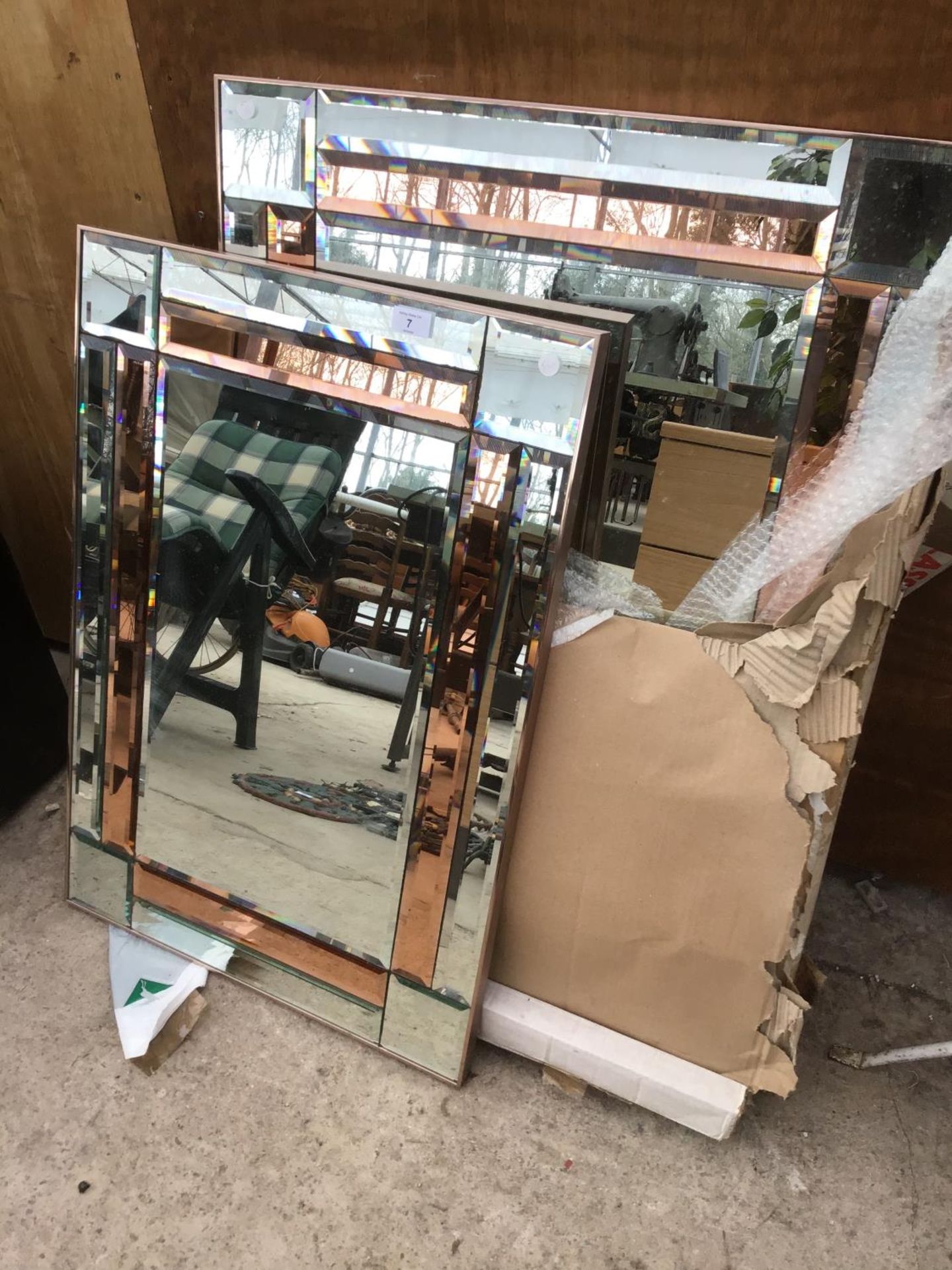 TWO ART DECO STYLE MIRRORS WITH ROSE PANELS