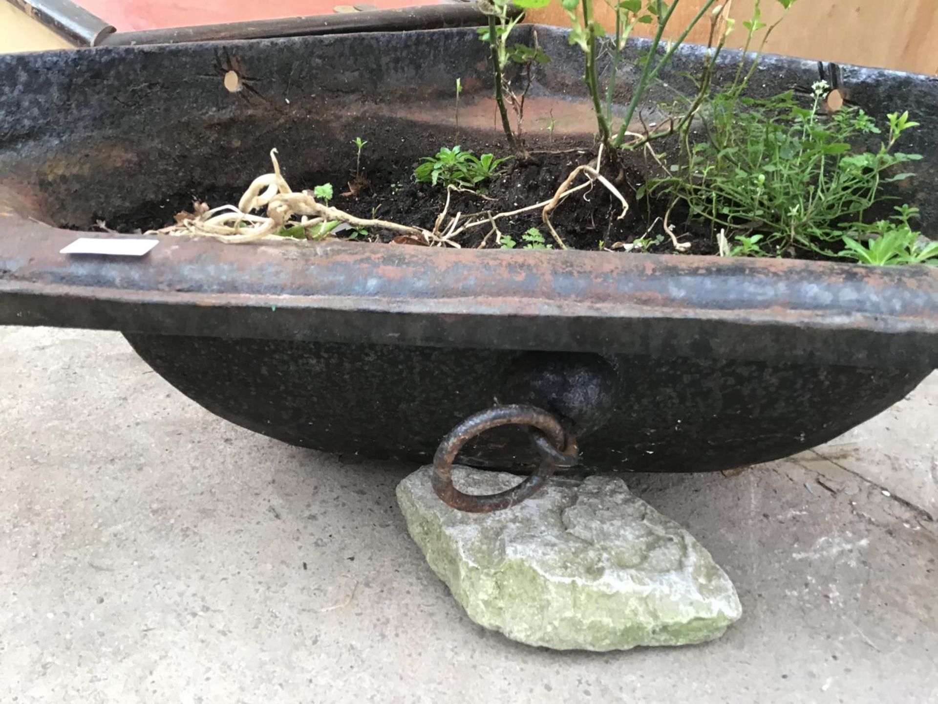 A CAST IRON CORNER TROUGH WITH TIE RING - Image 2 of 2