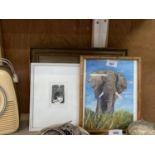 THREE FRAMED PICTURES, ONE PENCIL SIGNED PRINT AND ONE WATERCOLOUR