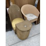 THREE LLOYD LOOM STYLE ITEMS - TWO CHAIRS AND A LINEN BASKET