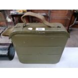 A W.W.II RUSSIAN MAXI MACHINE GUN AMMO BOX TOGETHER WITH BELT