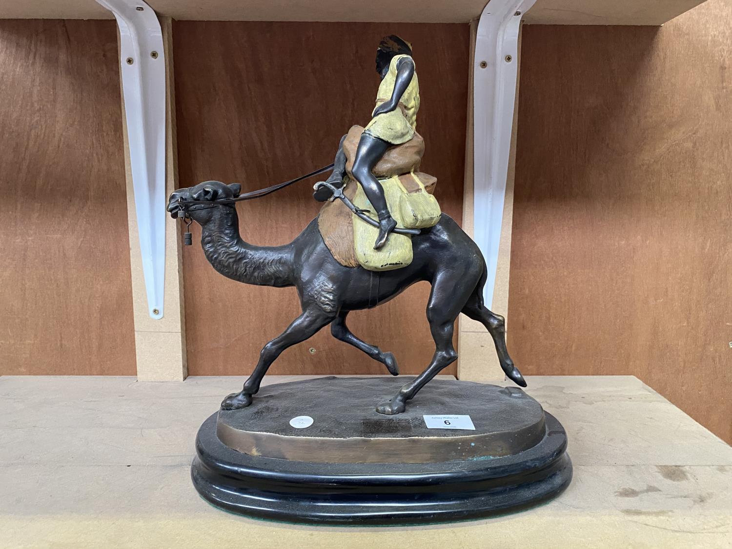 A LARGE BRONZE MODEL OF A CAMEL AND RIDER ON MARBLE BASE - Image 3 of 3