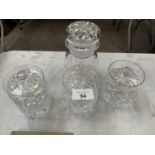 FOUR CUT GLASS LIDDED JARS TO INCLUDE THREE JAM/HONEY POTS AND A FURTHER EXAMPLE