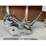 A LARGE CHROME RHINO HEAD MODEL OVER 40 CM LONG