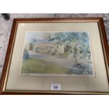 A SIGNED AND FRAMED WATER COLOUR PRINT OF 'THE BOAT INN ERBISTOCK 74/300 J HAMMEND