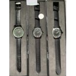 THREE BOXED WRIST WATCHES ENGRAVED ON THE BACK WITH EAGLE MOSS COLLECTIONS 1940'S FRENCH AIR FORCE