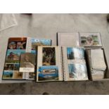 A LARGE COLLECTION OF POSTCARDS TO INCLUDE THREE ALBUMS AND A BOX - VARIOUS THEMES TO INCLUDE