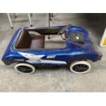 A VINTAGE TORING WOEI CHILDRENS PEDAL RACING CAR IN BLUE