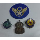 A WORLD WAR II PERIOD U.S MILITARY AIR CORPS SILVER AND ENAMEL BADGE, SILVER A.R.P BADGE ETC