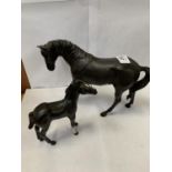 TWO BESWICK CERAMIC HORSE MODELS - BLACK BEAUTY AND FOAL