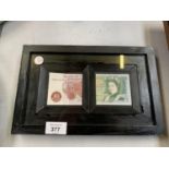 A FRAMED TEN SHILLING NOTE AND ONE POUND