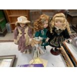 FOUR VARIOUS DOLLS ON STANDS TO INCLUDE CLARE AND ROISIN