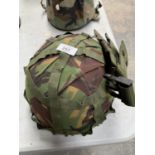 A PARACHUTIST LIGHTWEIGHT BRITISH HELMET AND BAYONET POUCH