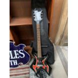 A B C RICH WARLOCK V SHAPED RED AND BLACK ELECTRIC GUITAR WITH CASE