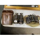 TWO PAIRS OF VINTAGE BINOCULARS TO INCLUDE A LEATHER CASE 'HEATH & CO LTD MANUFACTURING OPTICIANS