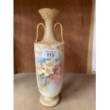 A VINTAGE ROYAL DOULTON FLORAL DESIGN VASE, A/F WITH CHIP TO RIM