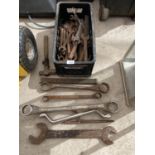 A LARGE QUANTITY OF LARGE SPANNERS AND OTHER TOOLS