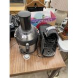 A BOSCH TASSIMO COFFEE MACHINE WITH COATA PODS AND A JUICER BOTH IN WORKING ORDER