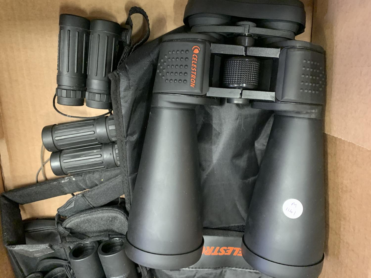 SEVEN PAIRS OF VARIOUS SIZED BINOCULARS SOME WITH CASES TO INCLUDE CELESTRON, PENTACACON, PRAKTICA - Image 3 of 3