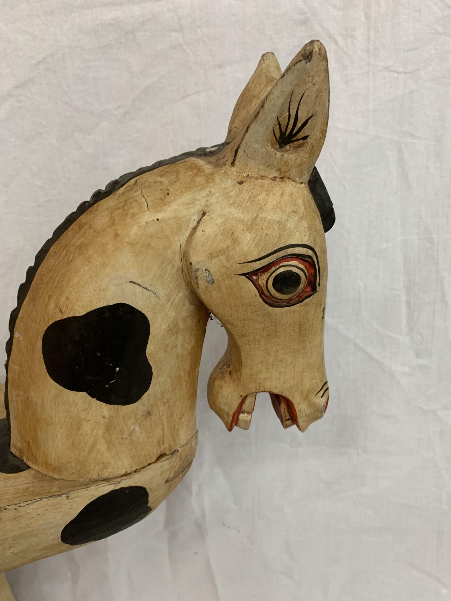 A WOODEN STOOL IN THE FORM OF A HORSE PAINTED IN THE STYLE OF AN APPALOOSA - Image 3 of 6